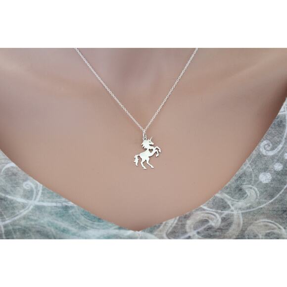 Sterling Silver Unicorn Charm with Heart Cutout Charm Necklace - Picture 3 of 5